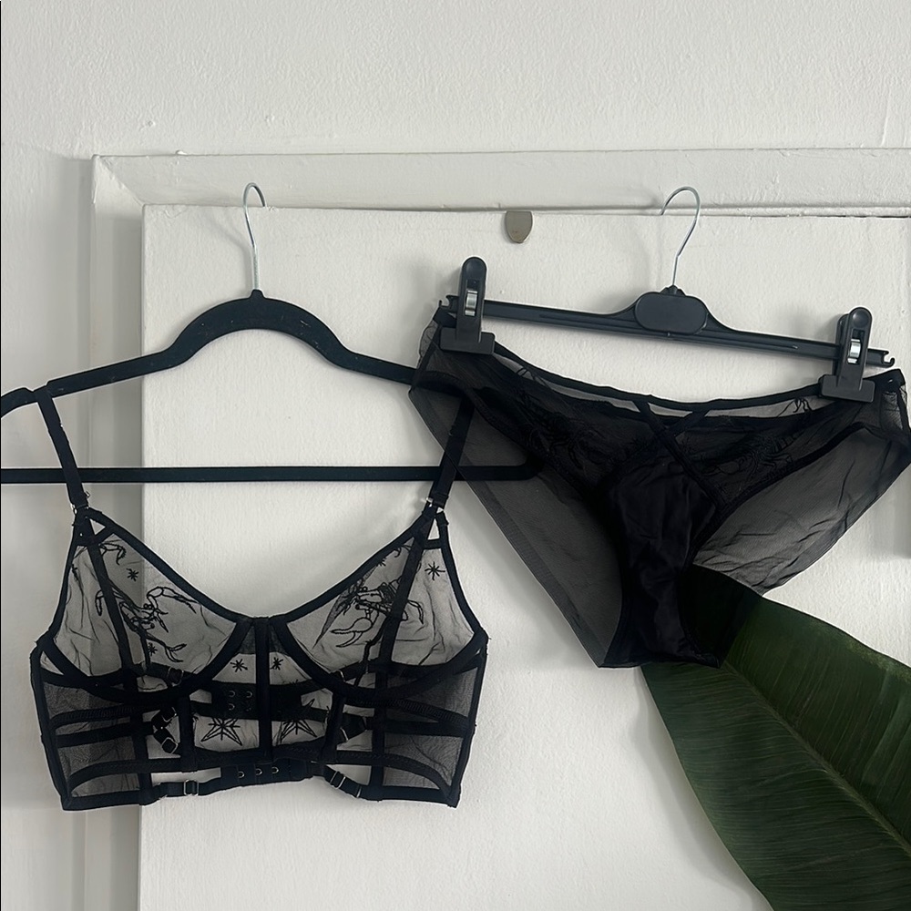 Thistle and Spire Scorpio Black Strappy Mesh Bra and Pants